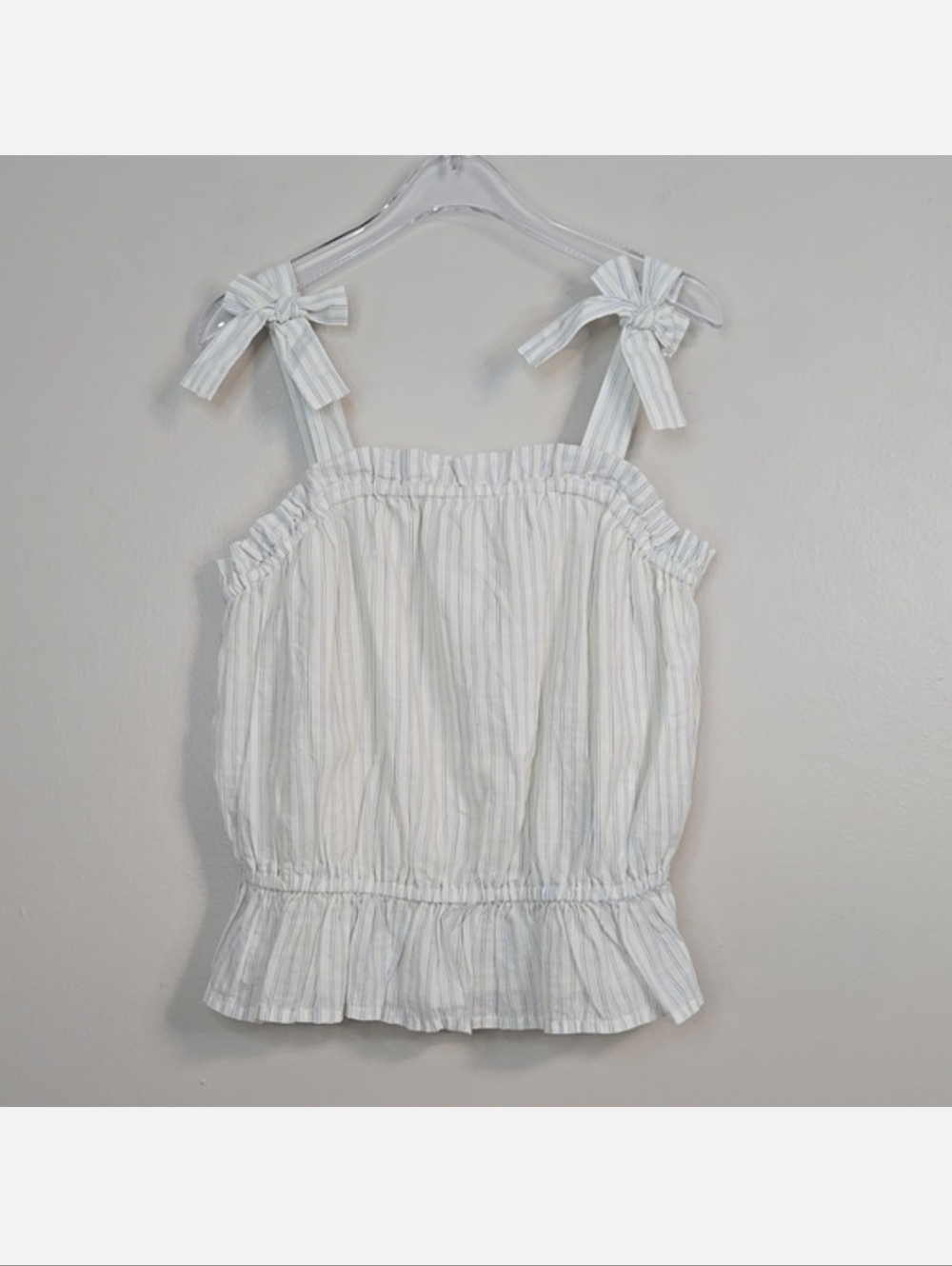 Gap Kids White & Blue Striped Ruffled Peplum Tank W/ Bow Straps, Size 8 ~ EUC